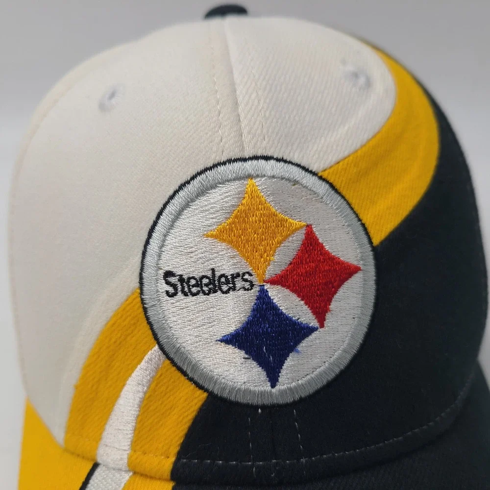 Pittsburgh Steelers Hat Fitted S-M NFL Team Apparel White Black Yellow Swirl Men